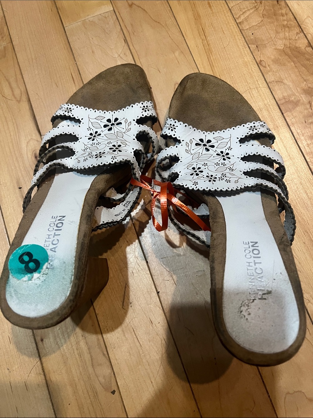 Kenneth Cole Reaction White Laser-Cut Strappy Slide Mules